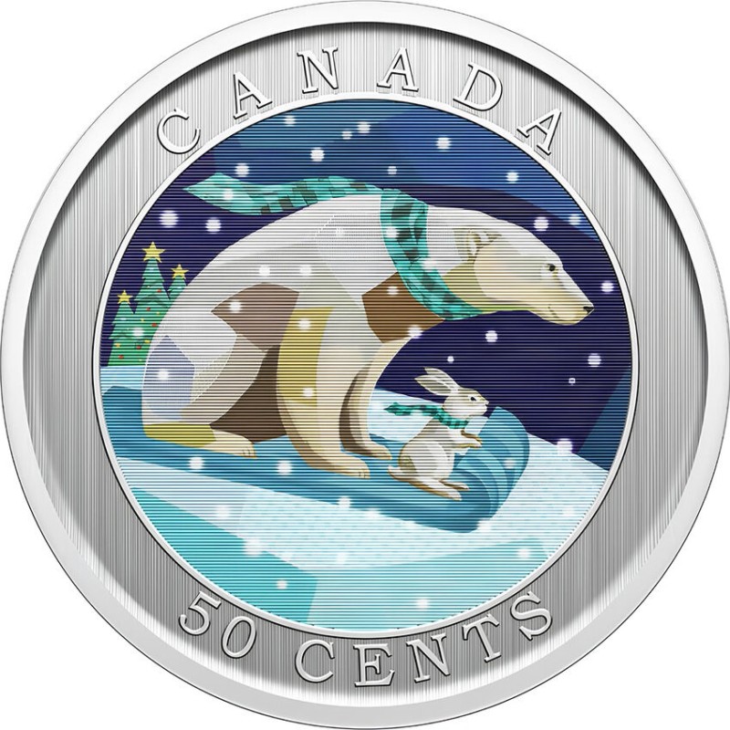 Медно-никелевая монета Канады "Праздничное катание на санках" 2023 г.в., 12.3 г медно-никелевого сплава