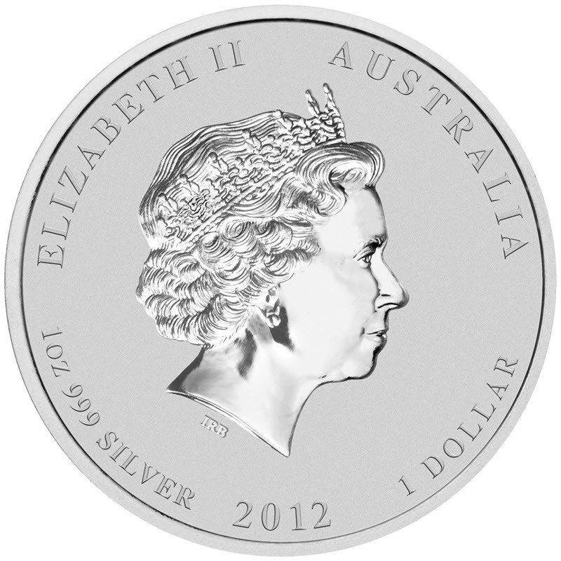 Серебряная монета Австралии «Год Дракона» 2012 г.в. (фиолетовый), 31.1 г чистого серебра (проба 999)