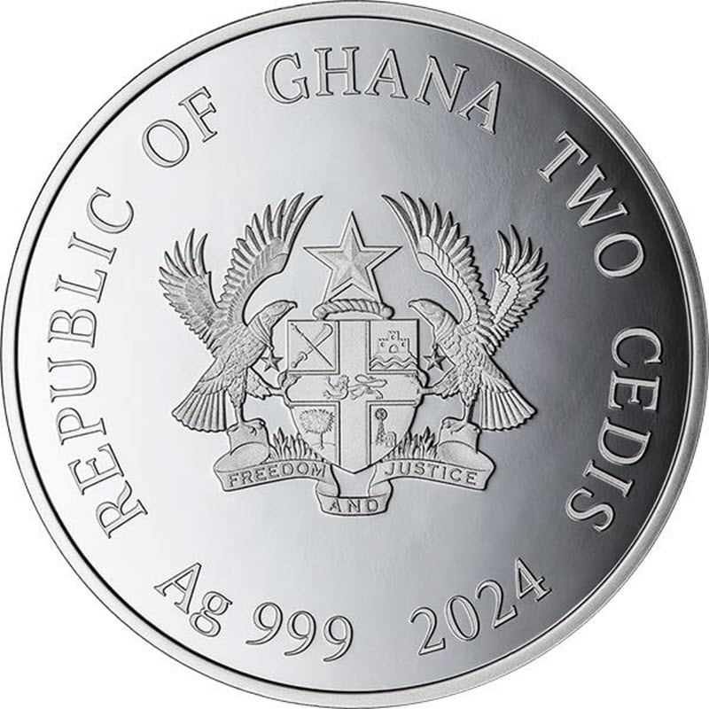 Серебряная монета Ганы "Год Дракона" 2024 г.в., 15.55 г чистого серебра (Проба 0,999)