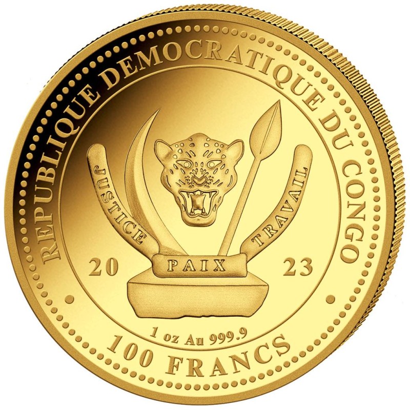 Золотая монета Конго "Дикая Природа Мира - Скат" 2023 г.в., 31.1 г чистого золота (Проба 0,999)