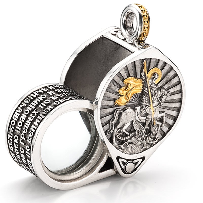 Ювелирная лупа «Георгий Победоносец» (с позолотой), 48 г стерлингового серебра