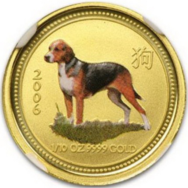 Золотая монета Австралии «Год собаки» (с цветным изображением) 2006 г.в., 3.11 г чистого золота (проба 0.9999)