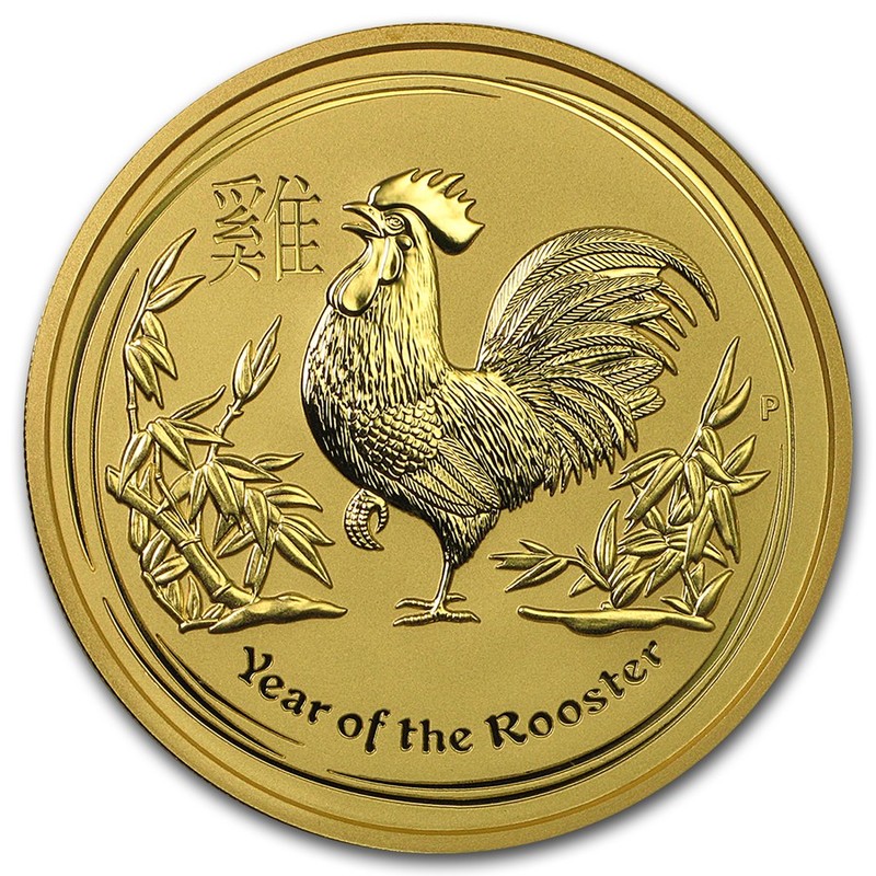Золотая монета Австралии Лунный календарь 2 - Год Петуха 2017 г.в., 62,2 г чистого золота (проба 0,9999)
