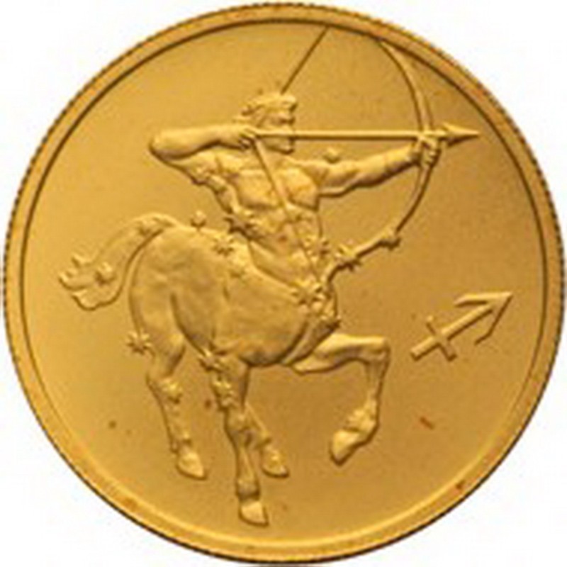 Золотая монета России «Знаки Зодиака - Стрелец» 2002 г.в., 3.11 г чистого золота (проба 0.999)