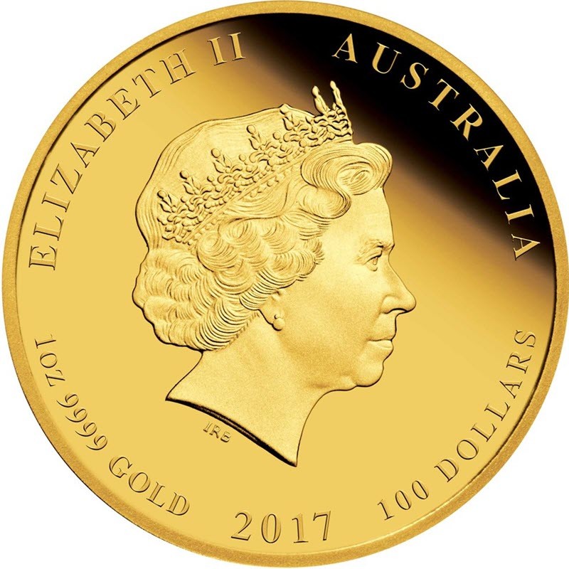 Золотая монета Австралии "Лунный календарь 2 - Год Петуха" 2017 г.в., 31.1 г чистого золота (проба 0.9999)