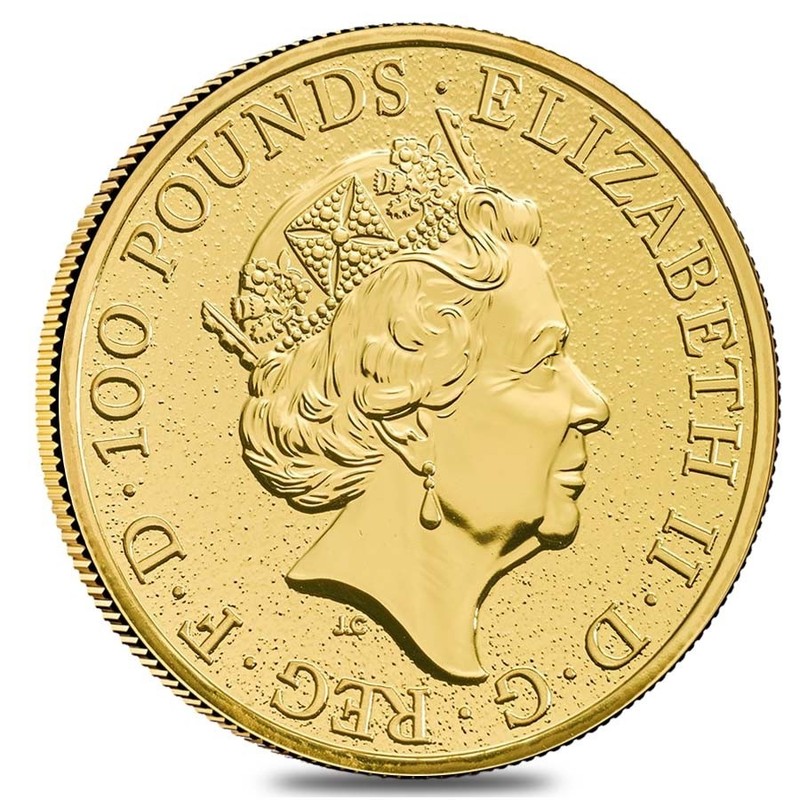 Золотая инвестиционная монета Великобритании - Красный Дракон, 2017 г.в., 31.1 г  чистого золота (проба 0.9999)