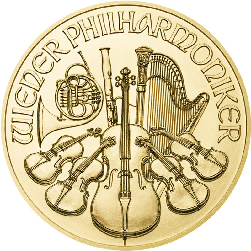 Золотая инвестиционная монета австрийский Филармоникер, 7.78 гр чистого золота (Проба 0,9999)