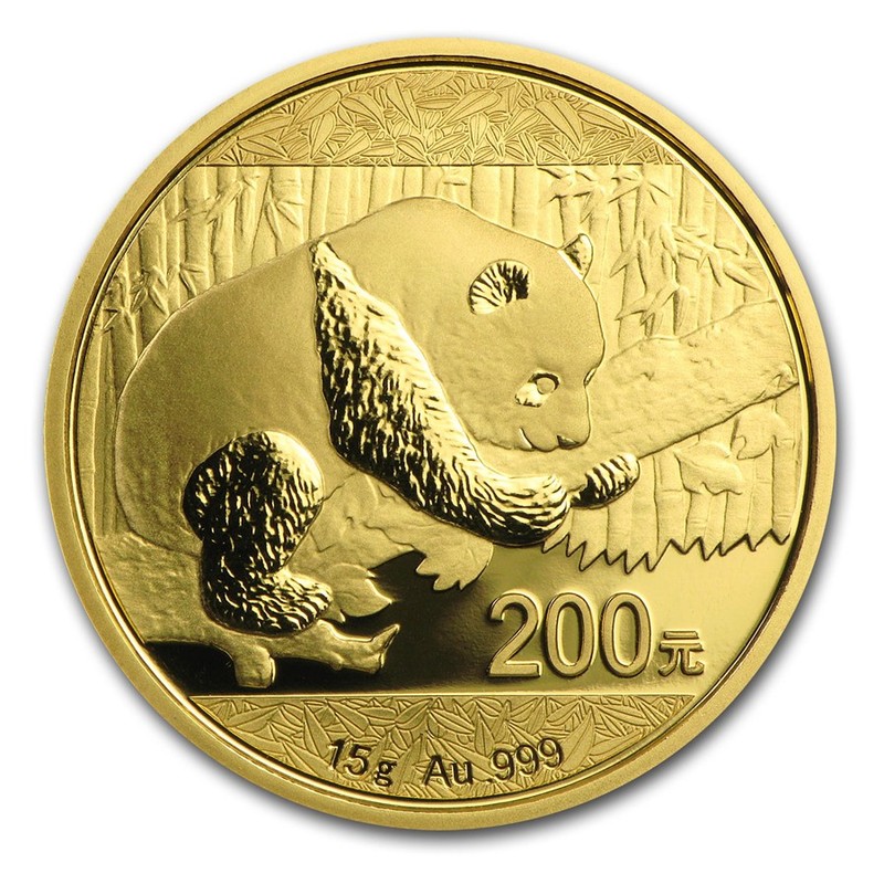 Золотая инвестиционная монета Китая - Панда 2016 г.в., 15 г чистого золота (проба 999)