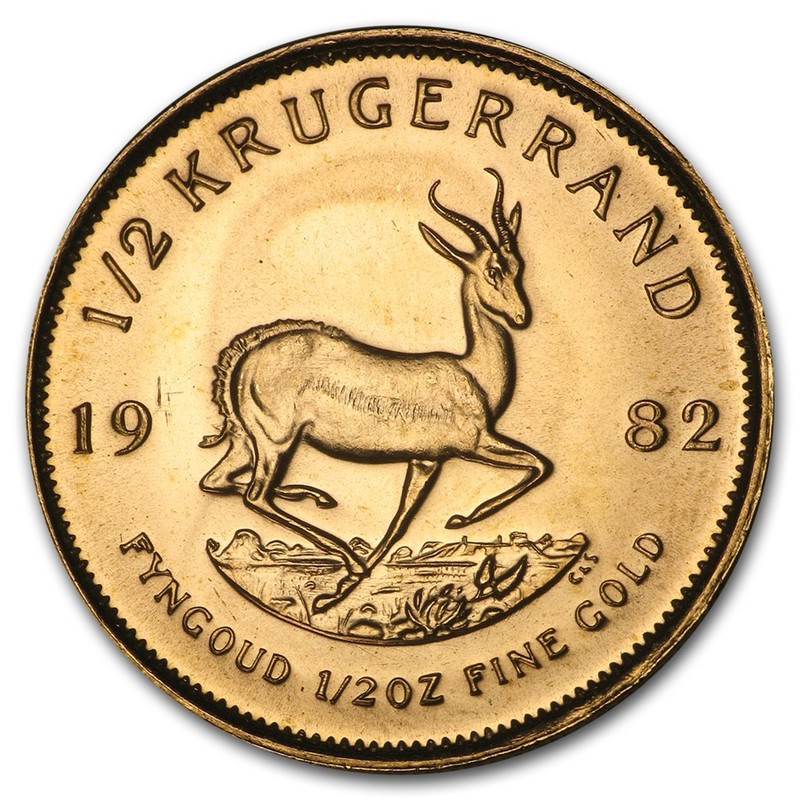 Золотая инвестиционная монета ЮАР - южноафриканский Крюгерранд 1/2 унции- 15,55 гр чистого золота, (проба 0,9167)