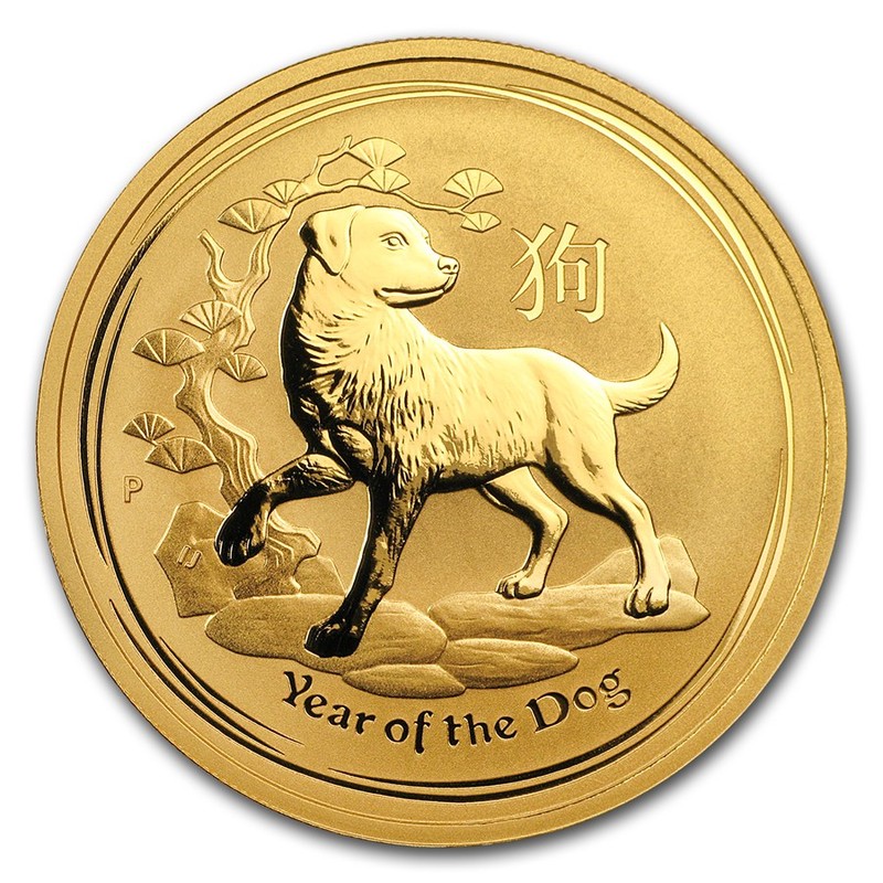 Золотая монета Австралии «Лунар II - Год Собаки» 2018 г.в., 31.1 г чистого золота (проба 0.9999)