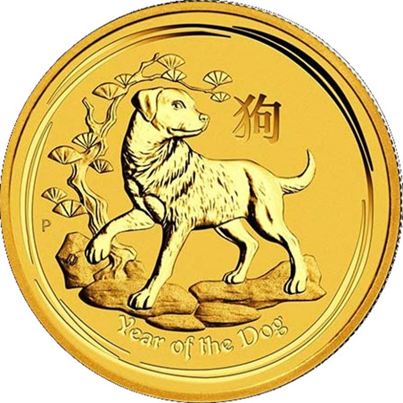 Золотая монета Австралии «Год Собаки» 2018 г.в., 15.55 г чистого золота (проба 0.9999)