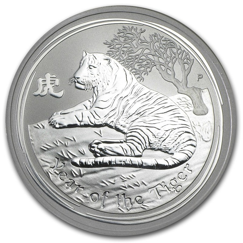 Серебряная монета Австралии «Год Тигра» 2010 г.в., 31.1 г чистого серебра (проба 0.999)