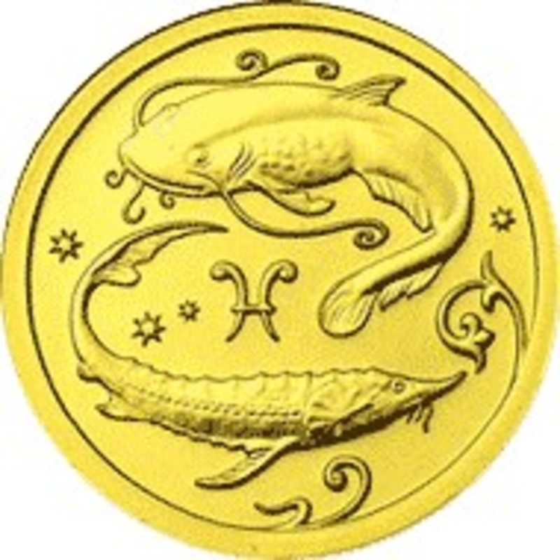 Золотая монета России Знаки Зодиака- Рыбы, 2005 г.в., 3,11 гр чистого золота (0,999 пробы)