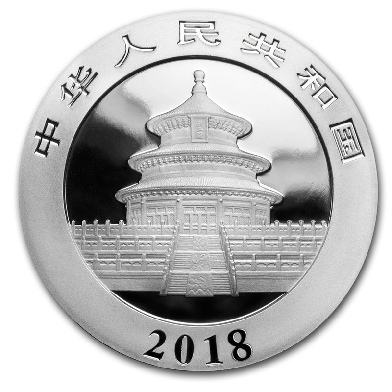 Серебряная инвестиционная монета Китая Панда 2018 г., 30 г чистого серебра (Проба 0,999)