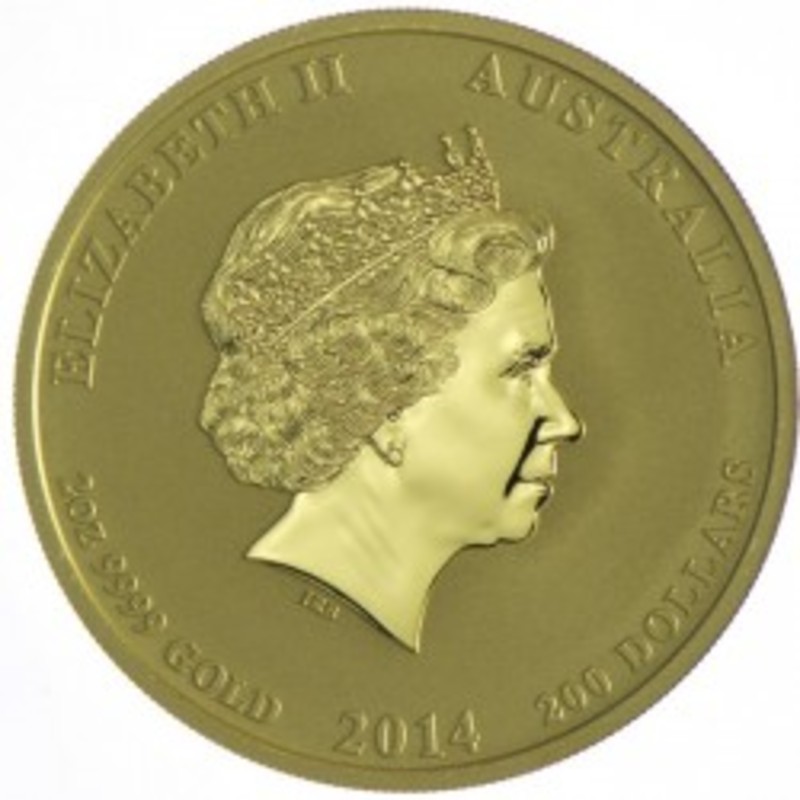Золотая монета Австралии "Лунный календарь II - Год Лошади"  2014 г.в., 62.2 г чистого золота (Проба 0,9999)