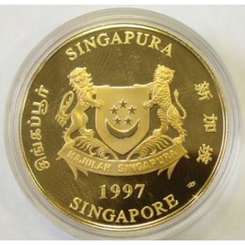 Золотая памятная монета Сингапура - год Быка 1997, 31,1 г чистого золота (проба 9999)