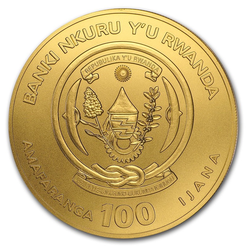 Золотая монета Руанды "Африканский китоглав" 2019 г.в., 31.1 г чистого золота (Проба 0,999)
