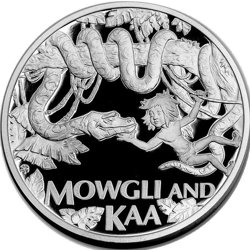 Серебряная монета Ниуэ "Книга джунглей. Маугли и Каа" 2022 г.в., 31.1 г чистого серебра (Проба 0,999)