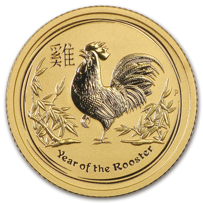 Золотая монета Австралии «Год Петуха» 2017 г.в., 3.11 г чистого золота (проба 0.9999)